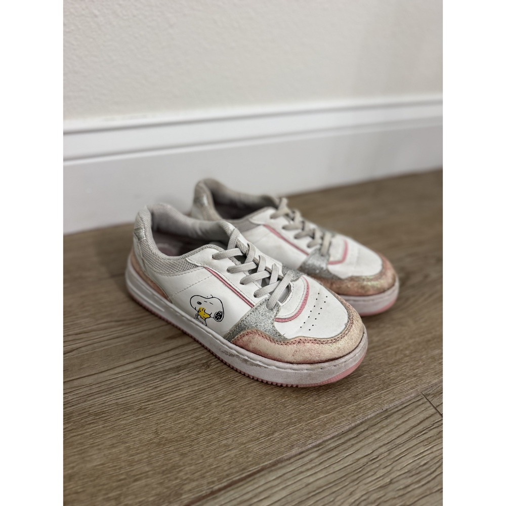 Snoopy Girls White Pink Sneakers Size 3